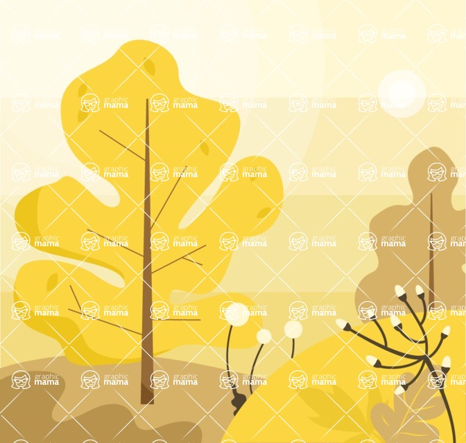 Nature Backgrounds, Patterns and Frames Themed Graphic Collection - Autumn Background with trees and plants